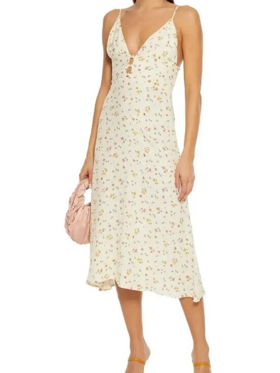 Reformation Montague Dress Floral Midi Size 4 Ivory Slip Dress